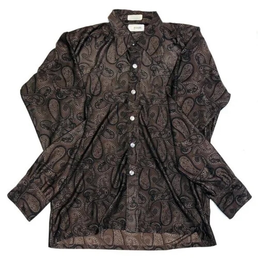 Vintage Paisley Brown Orsini Long Sleeved Shirt Sz: L Orsini